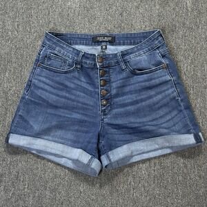 Judy Blue High Waist Cuffed Blue Denim Shorts Button Fly Stretch Size 30
